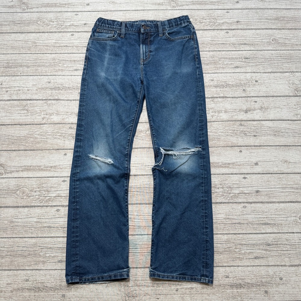 Old Navy Jeans Boy's 16 Blue Straight Leg Built-In Tough Distressed Ripped Denim